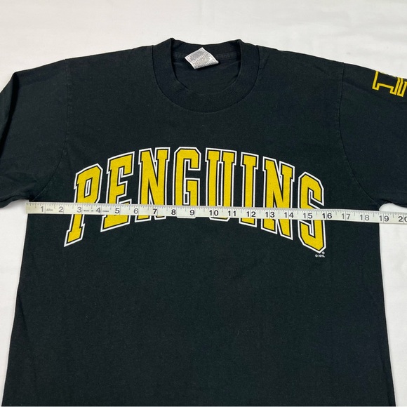 Vtg Pittsburgh Penguins Mens T-Shirt Medium 90s Single Stitch Black Arc Logo A5 - Picture 6 of 7